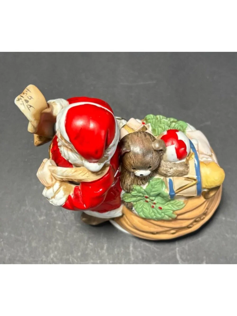 Santas List Christmas Holiday Music Box Figurine Cermaic Vintage 1980s